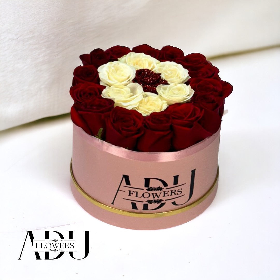 Red & White Roses in a BOX