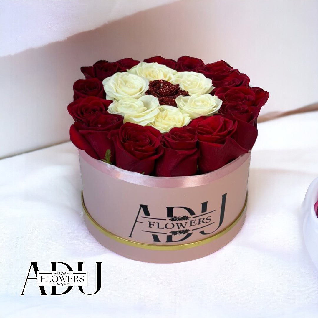 Red & White Roses in a BOX